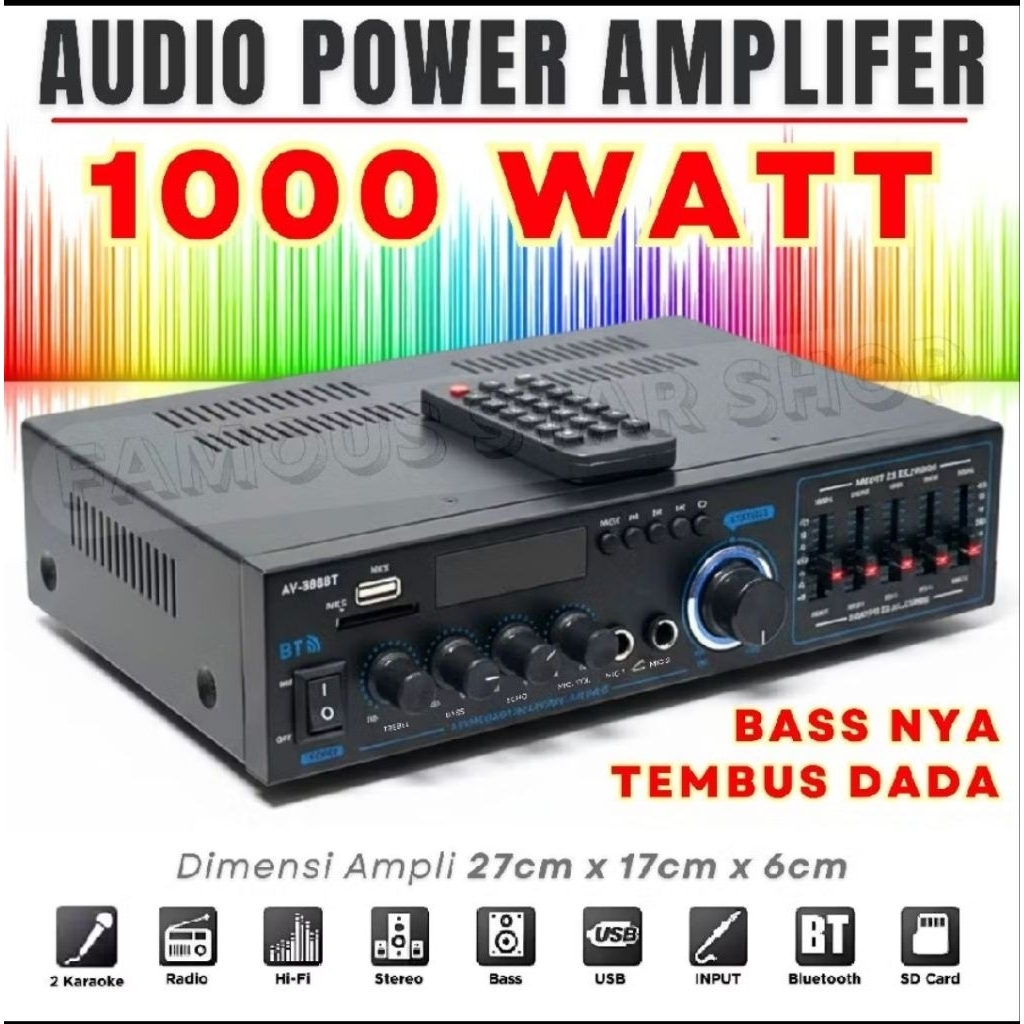 Power Amplifier Bluetooth Fleco 1000 Watt AV-588BT/Amplifier Bluetooth Super Bass Fleco AV-588BT 100