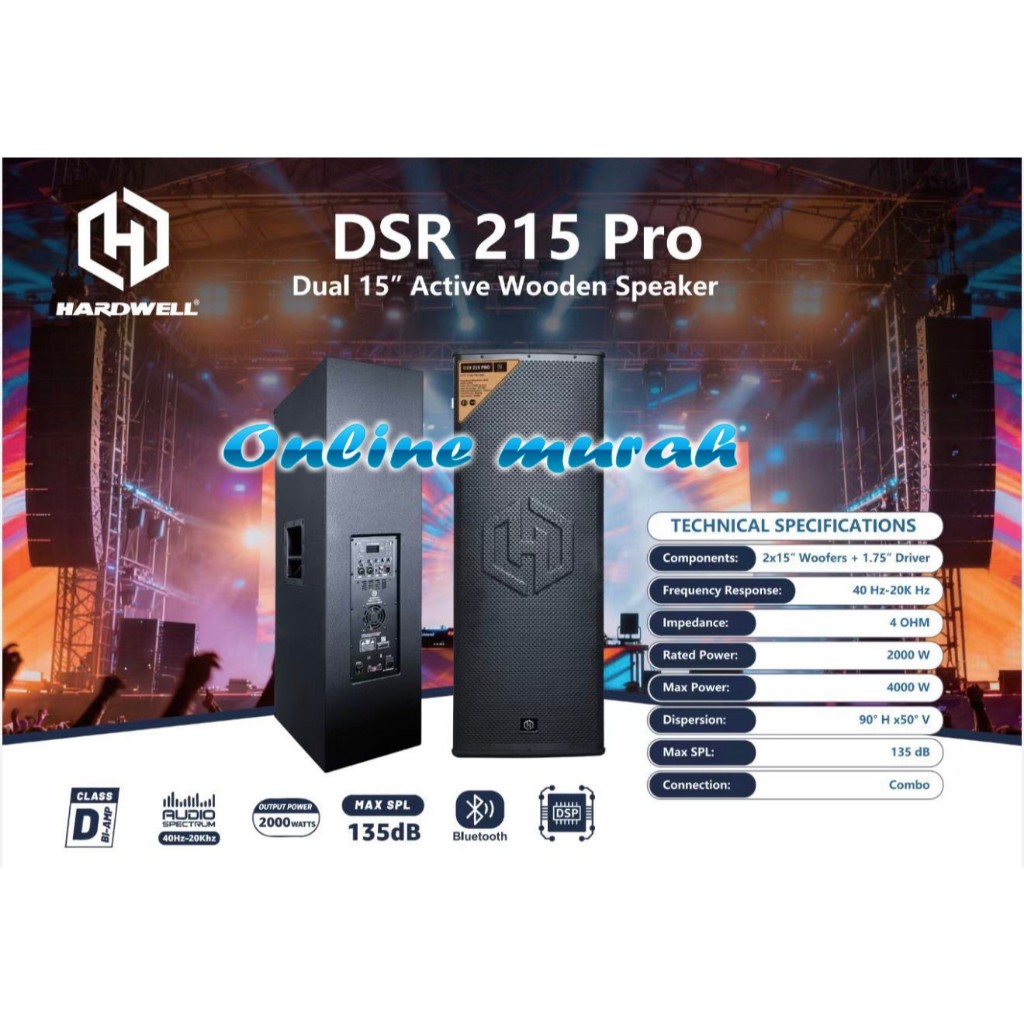 speaker aktif hardwell dsr215pro / dsr215 pro / dsr 215 pro 15x 2 woofer 15'' 1 buah original