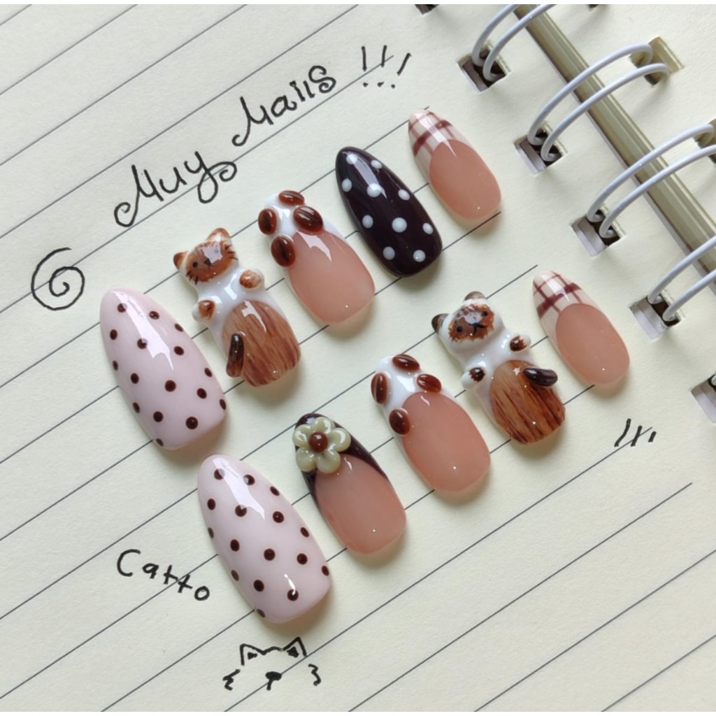 HANDMADE PRESS ON NAILS SIAMESE CAT - KUCING TIMBUL LUCU MENGGEMASKAN