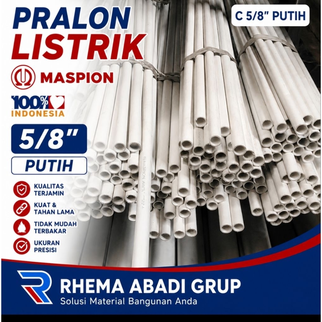 Pralon Listrik Maspion 5/8" Putih PVC Conduit Pipa Instalasi Kabel Listrik