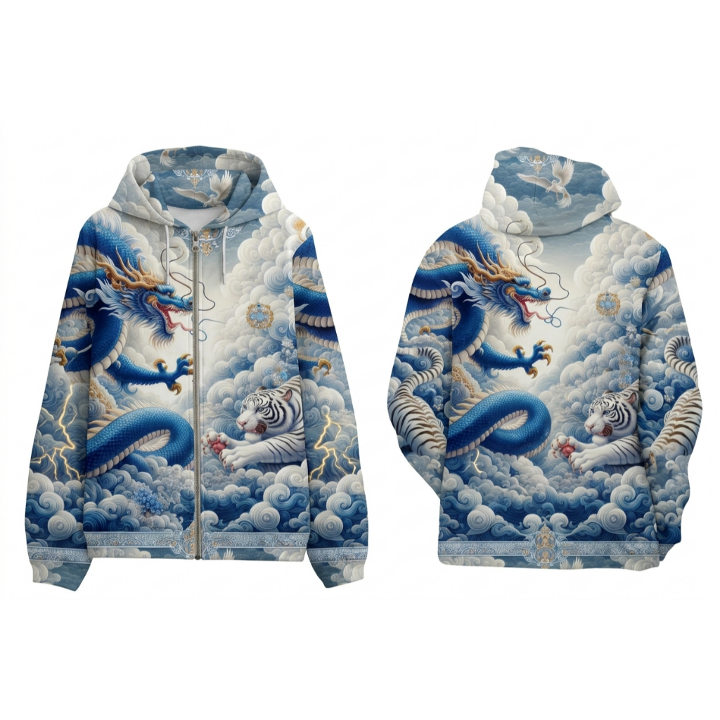 Jaket Parasut Printing Motif Menarik Desain Naga 3D Dargon Blue