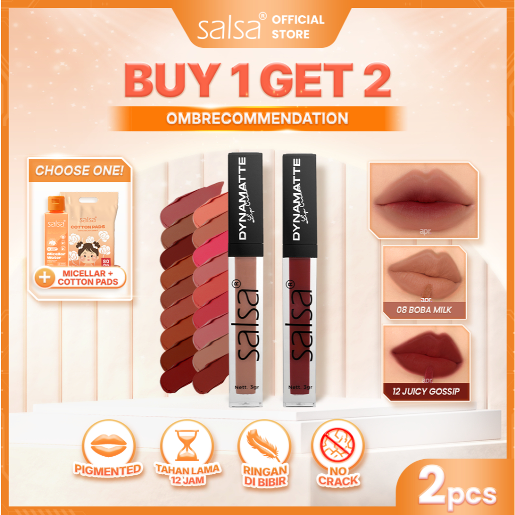 [BUY 1 GET 2] SALSA Dynamatte Lip Cream Ombre Edition 5gr x 2pcs - Matte Pigmented Lipcream | Lipsti