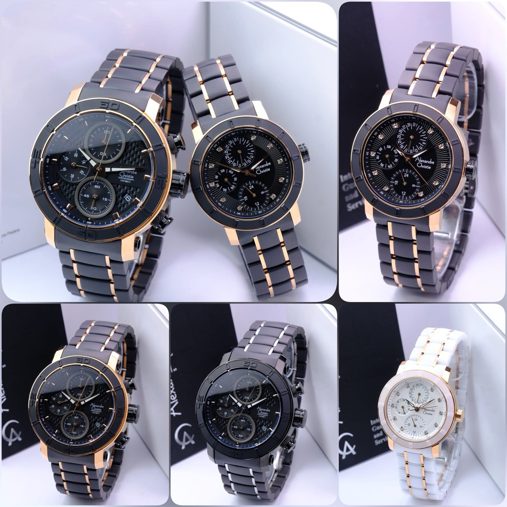 FREE BATRAI COD JAM TANGAN PRIA WANITA ALEXANDRE CHRISTIE AC6292 / AC 6292 CRONOGRAPH CERAMIC ORIGIN