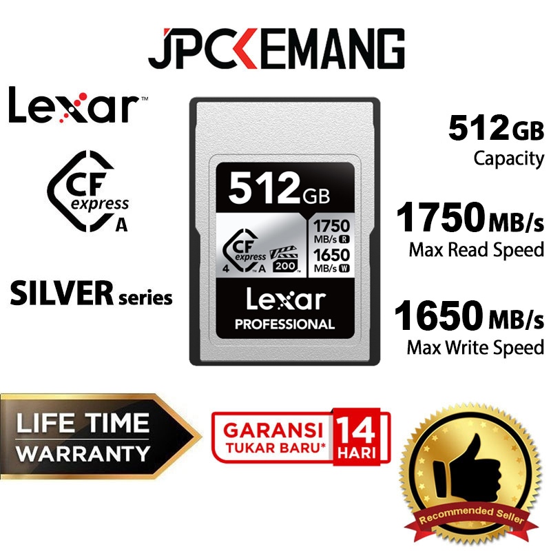 LEXAR CFEXPRESS 512GB 1750MB/s Type A 4.0 Silver CF Express Memory Card 512 GB LCAEXS4512G-RNENG Gar