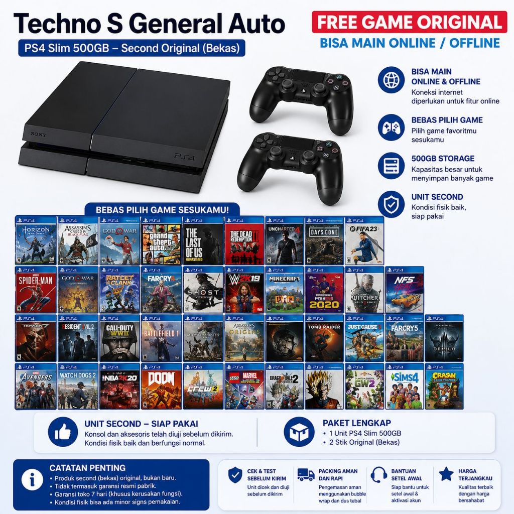 PS4 Fat 500GB Full Game Original Online menggunakan Kaset dan Membership