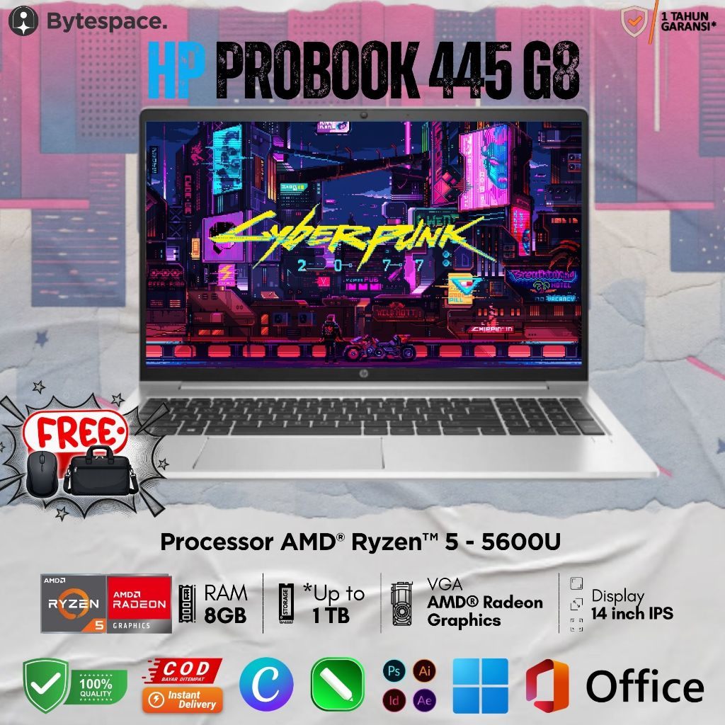 HP PROBOOK 445 G8 AMD RYZEN 5 - 5600U RAM 16GB SSD 512GB SECOND ORIGINAL MURAH