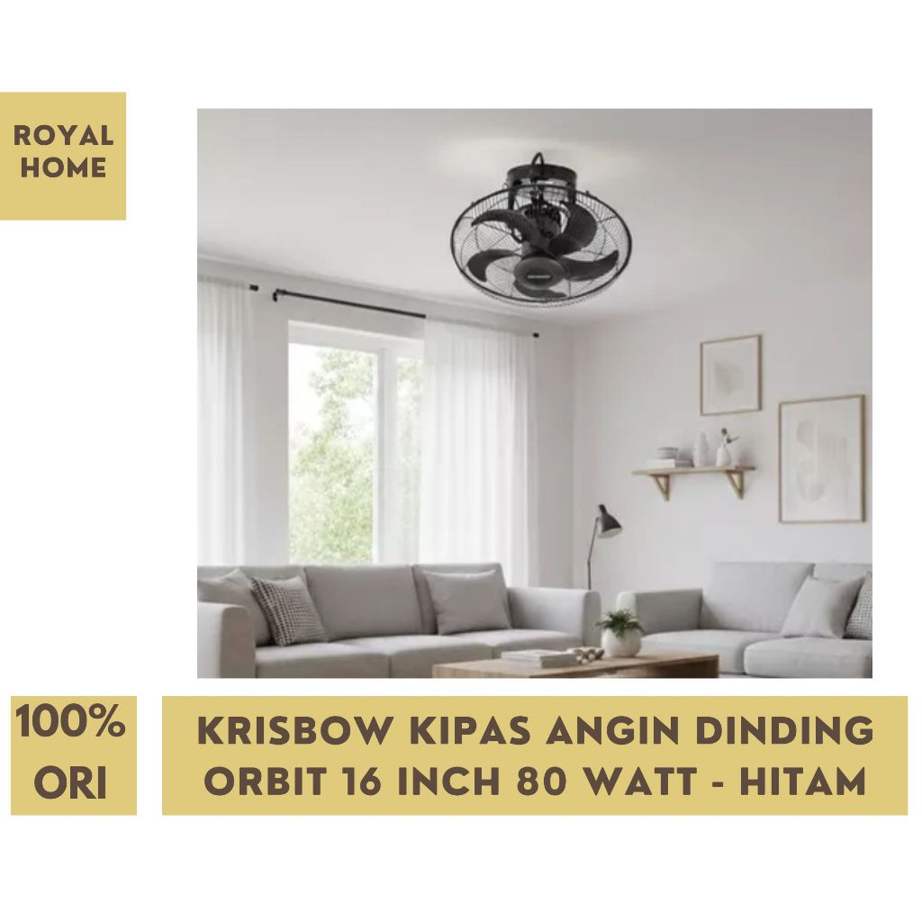 Krisbow Kipas Angin Dinding Orbit 16 Inch 80 Watt Hitam Wall Fan Black 80W Minimalis