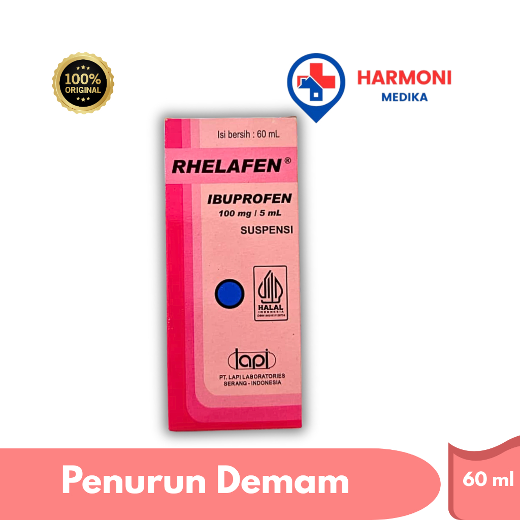 Rhelafen Ibuprofen 100mg/5ml Suspensi | Menurunkan Demam dan Meringankan Nyeri Pada Anak | 60 ml