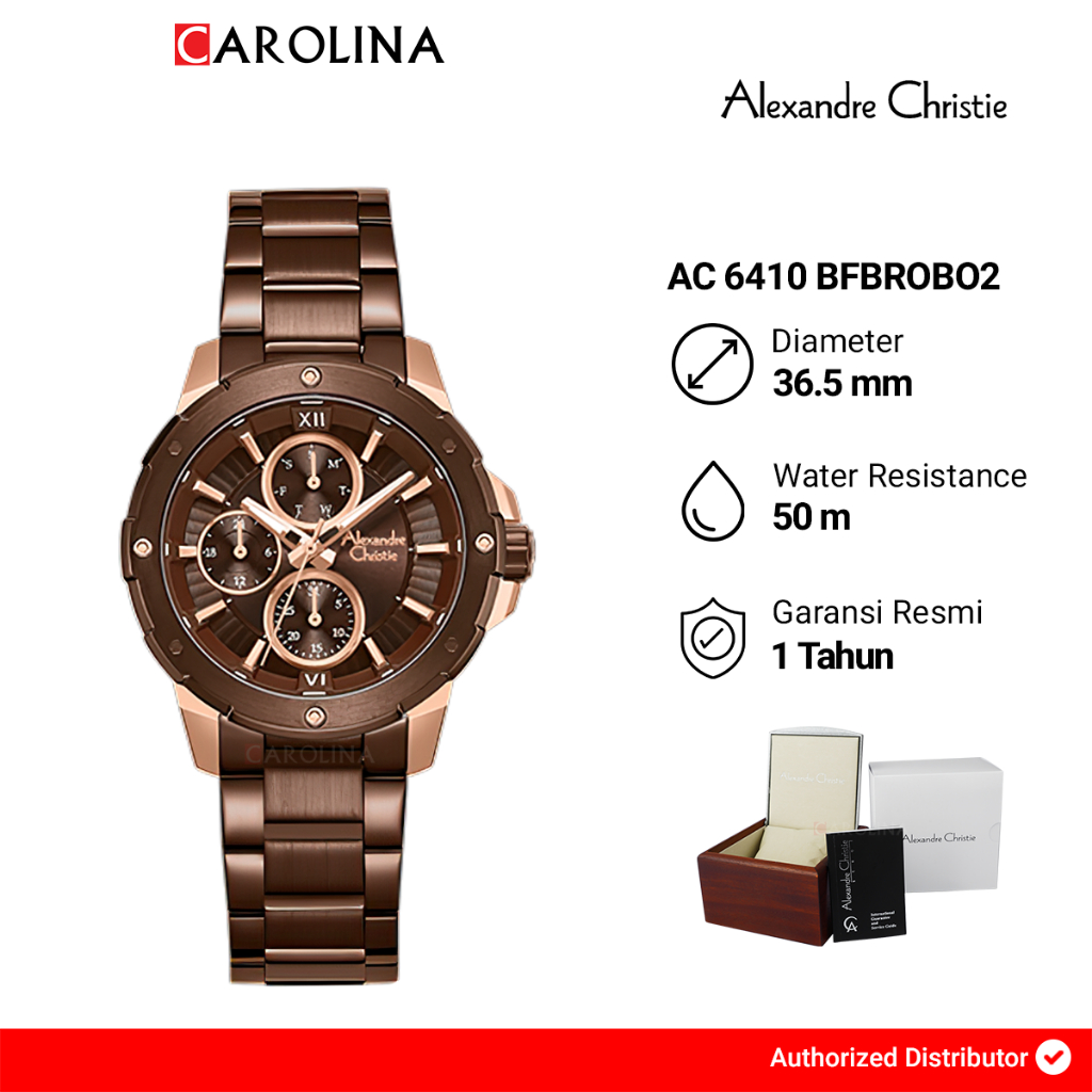 Jam Tangan Wanita Alexandre Christie Chronograph AC 6410 BFBROBO2 Brown Dial Brown Stainless Steel S