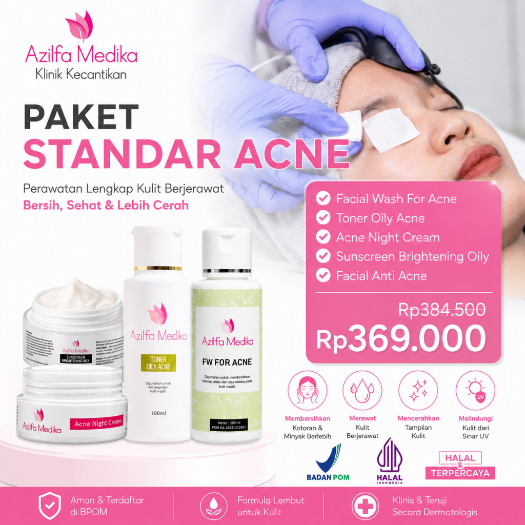 Paket Standar Acne Care Set untuk wajah berjerawat Azilfa Medika Facial Wash Toner Oily sunscreen ni