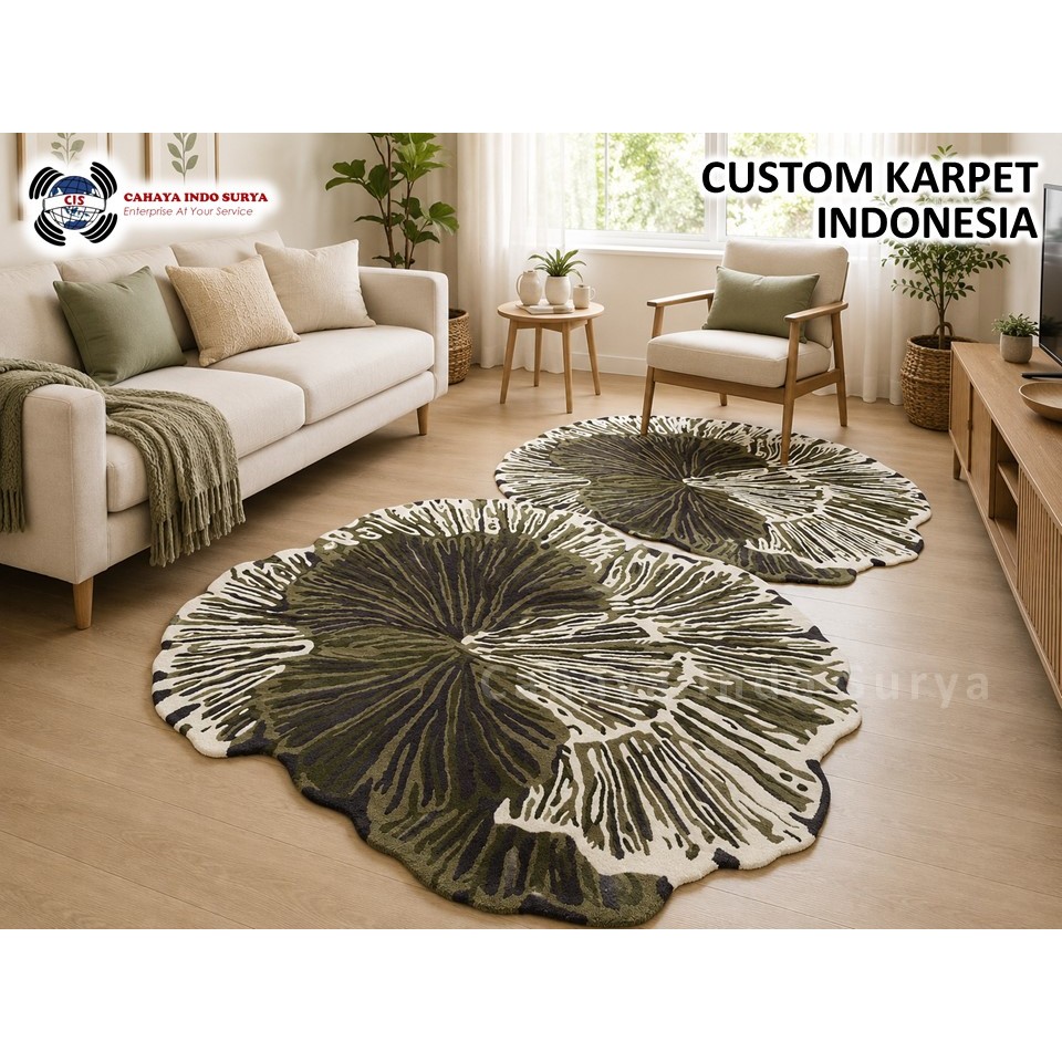 KARPET CUSTOM MOTIF DAUN | KARPET PERPADUAN WARNA HIJAU DAN CREAM | KARPET CIS PO 14 HARI