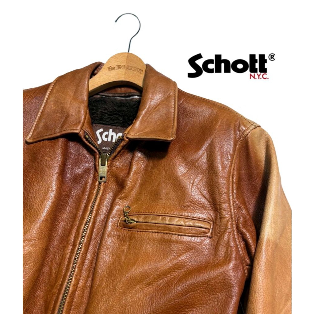 Vtg Schott NYC AT101 Single Rider Leather Biker Jacket X Jaket Kulit Kerah Daun Aero Vanson Leathers