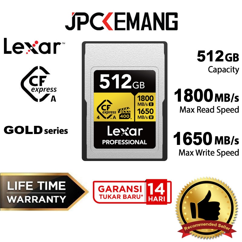 LEXAR CFEXPRESS 512GB 1800MB/s Type A 4.0 Gold CF Express Memory Card 512 GB LCAEXG4512G-RNENG Garan