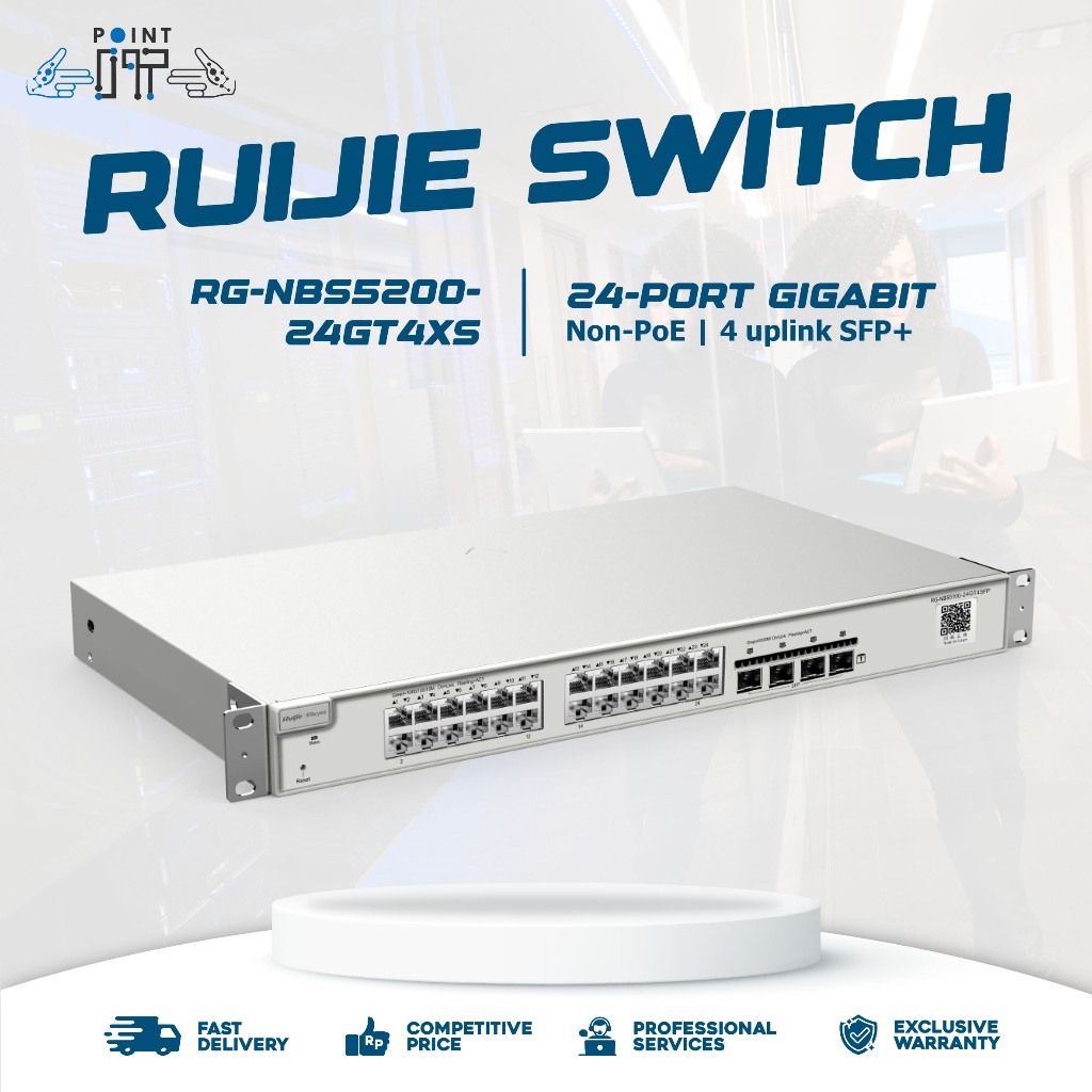 Ruijie Reyee RG-NBS5200-24GT4XS, 24-port Gigabit Layer 3 Non-PoE Switch, 4 SFP+ Uplink