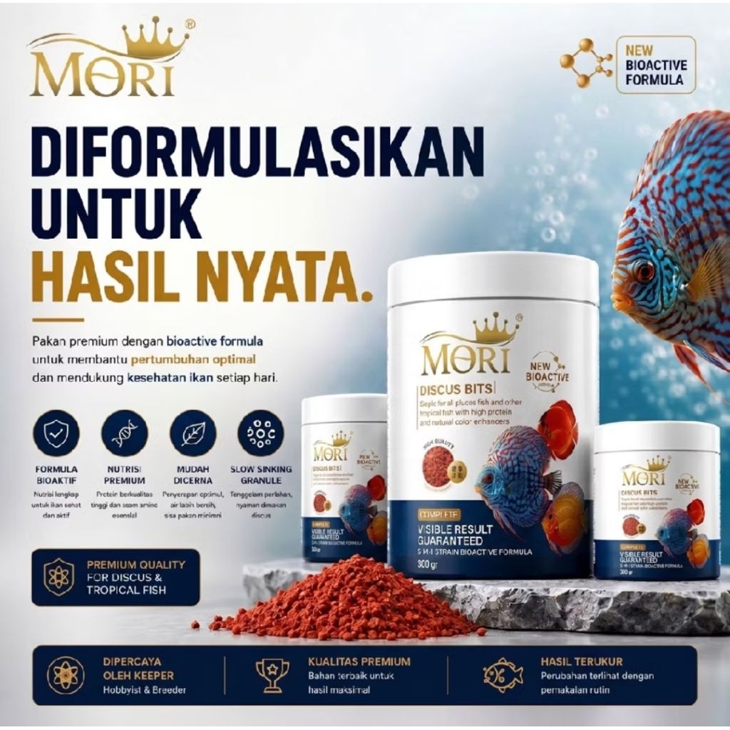 IMPORT ORIGINAL MORI Discus Bits Cichild Oscar Koki Premium Pakan Pelet Ikan Granule slow soft sinki
