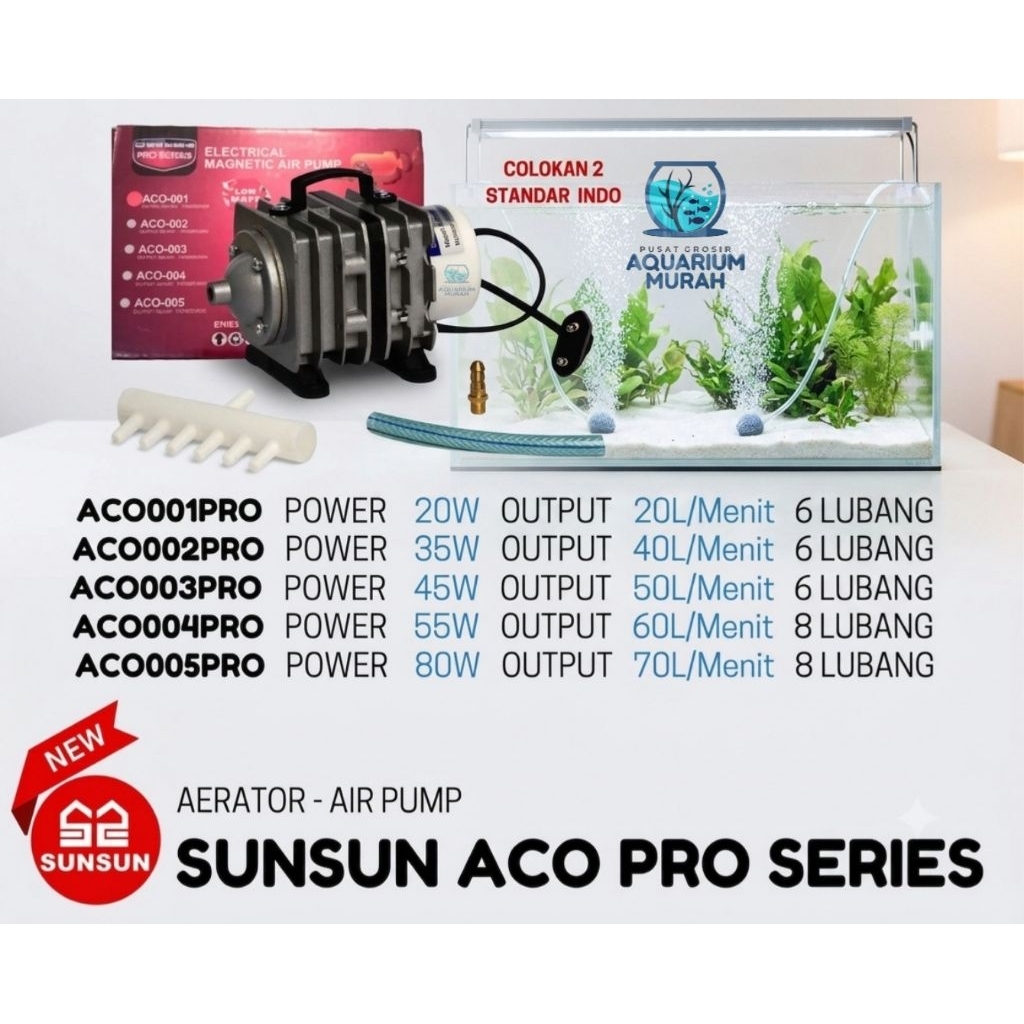 Sunsun ACO-001 Pompa Udara Aerator untuk Akuarium dan Kolam Ikan