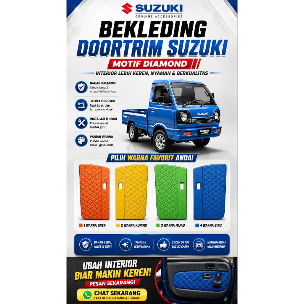 Bekleding Doortrim Suzuki Carry Bagong Motif Diamond | Doortrim Custom Premium | Interior Mobil Pick
