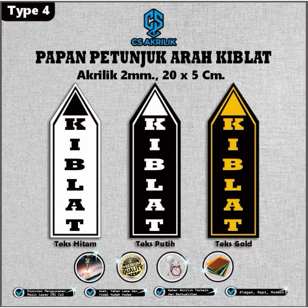 Akrilik Arah Kiblat Acrylic Sign Arah Kiblat Sign