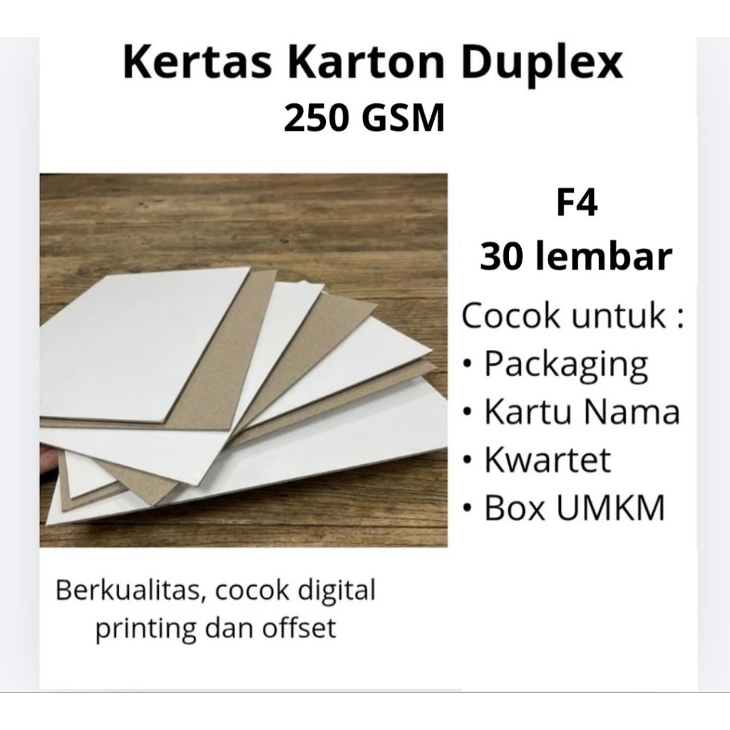 Kertas Karton Duplex Premium 250 GSM F4 Isi 30 Lembar | Bahan Packaging & Box Makanan