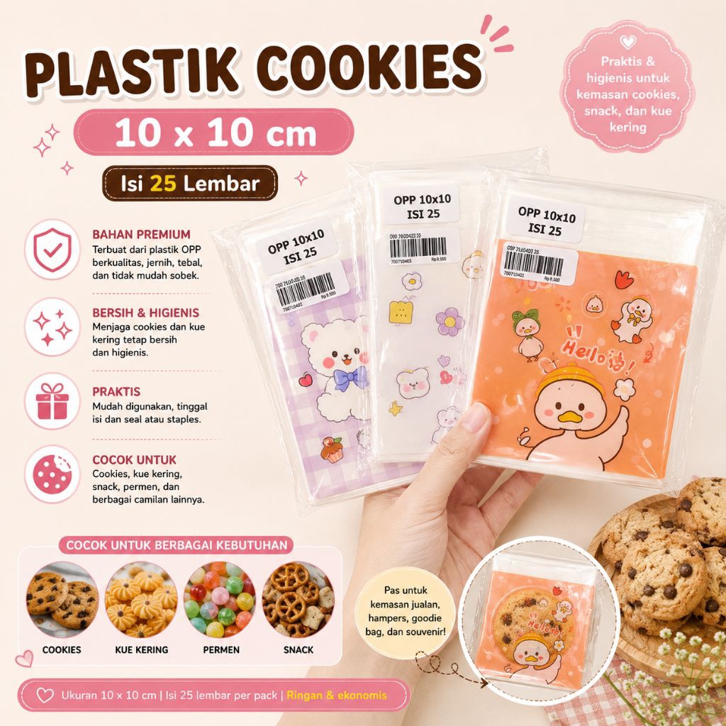 Plastik Cookies 10x10 Isi 25pcs | Opp Cookies Motif 10x10 | Plastik Cookies Karakter 10x10 Isi 25pcs