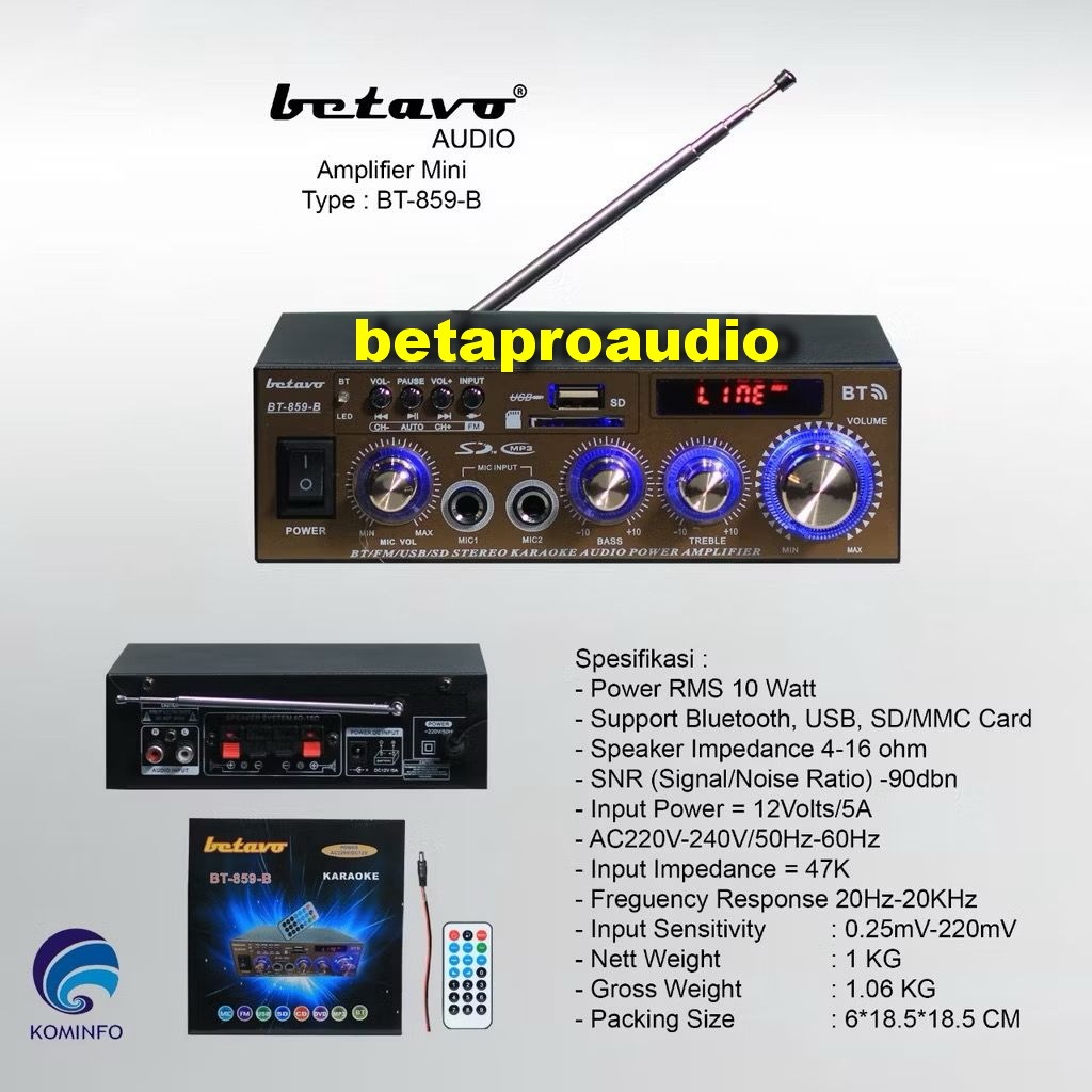 MINI AMPLIFIER BETAVO BT 859B / AMPLI BT 859 B 2 MIC INPUT RMS 10 WATT ANTTENA RADIO FM