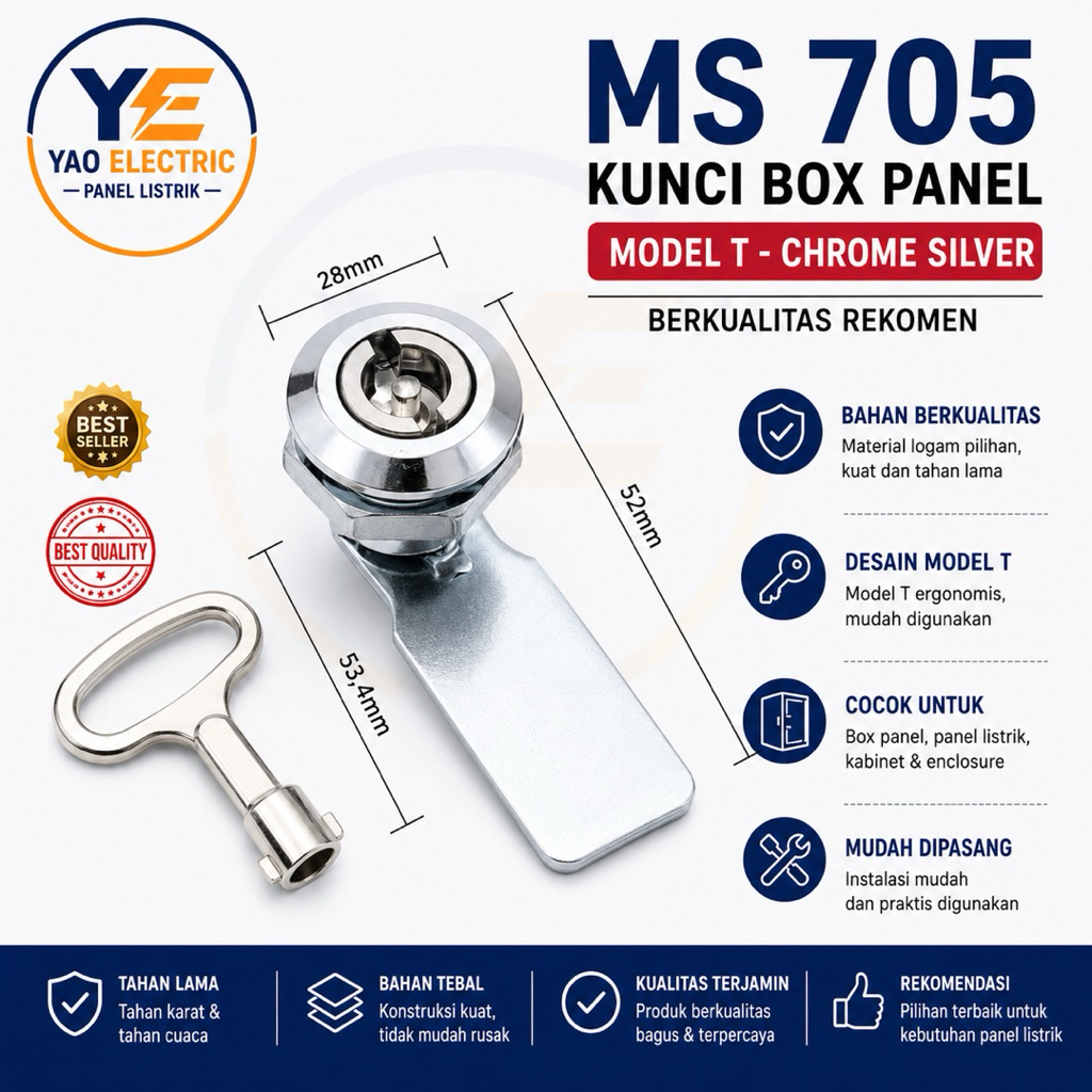 Kunci Box Panel/ Kunci Panel MS-705 - Model T (Chrome Silver)