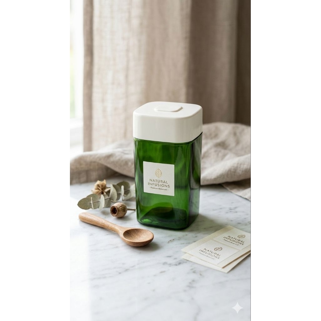 Tupperware Tea Caddy Crispy Conteno - Hijau Putih - 560ml - toples kristal tupperware new @L