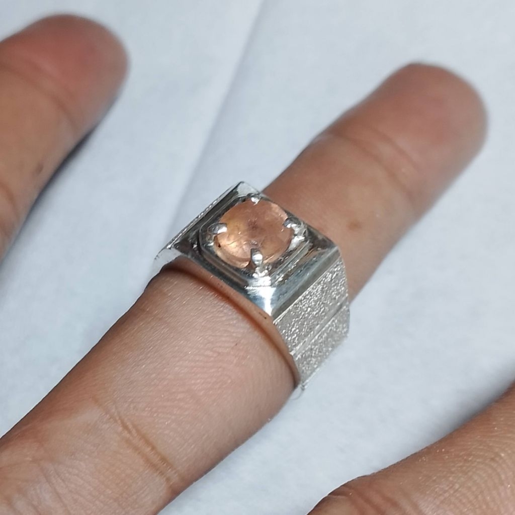 Cincin perak batu yelow safir natural perak murni asli