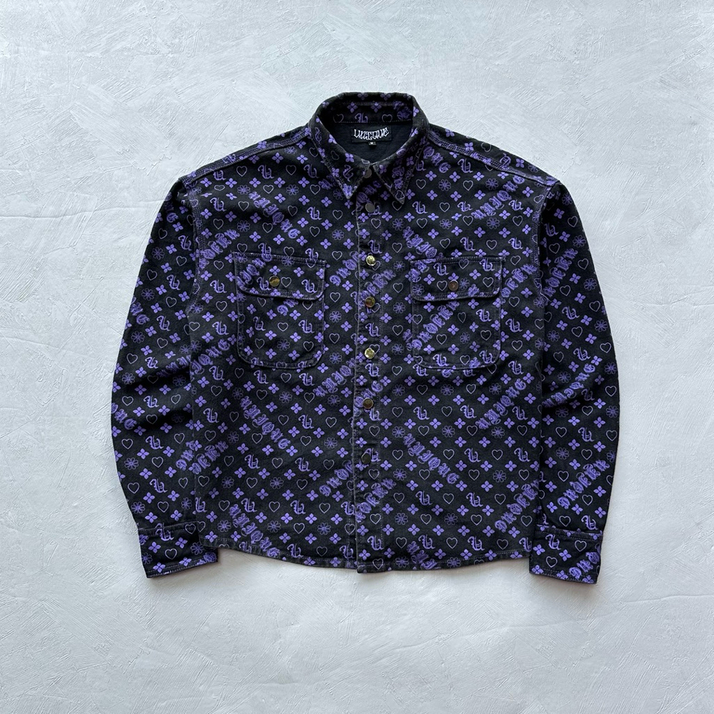 denim jacket work jacket printed purple ungu unique japanese style aop
