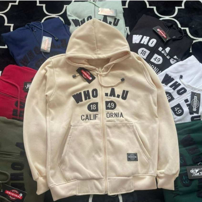 Hoodie WHO AU Zipper Pria I Jaket WHO.AU California Premium Texs Bordir QUALITY PREMIUM