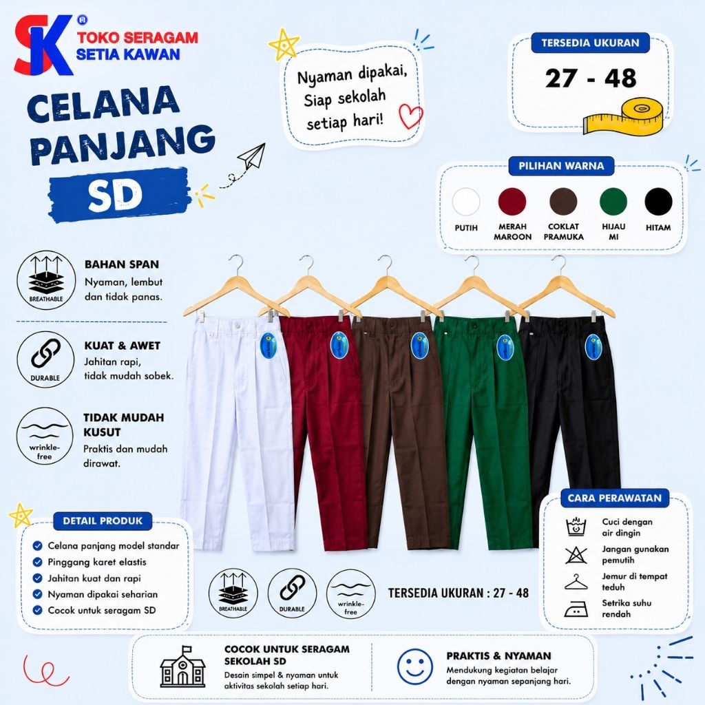 Celana Panjang SD Merk SERAGAM / Celana Sekolah Panjang SD / Seragam Bawahan Sekolah Merk Seragam