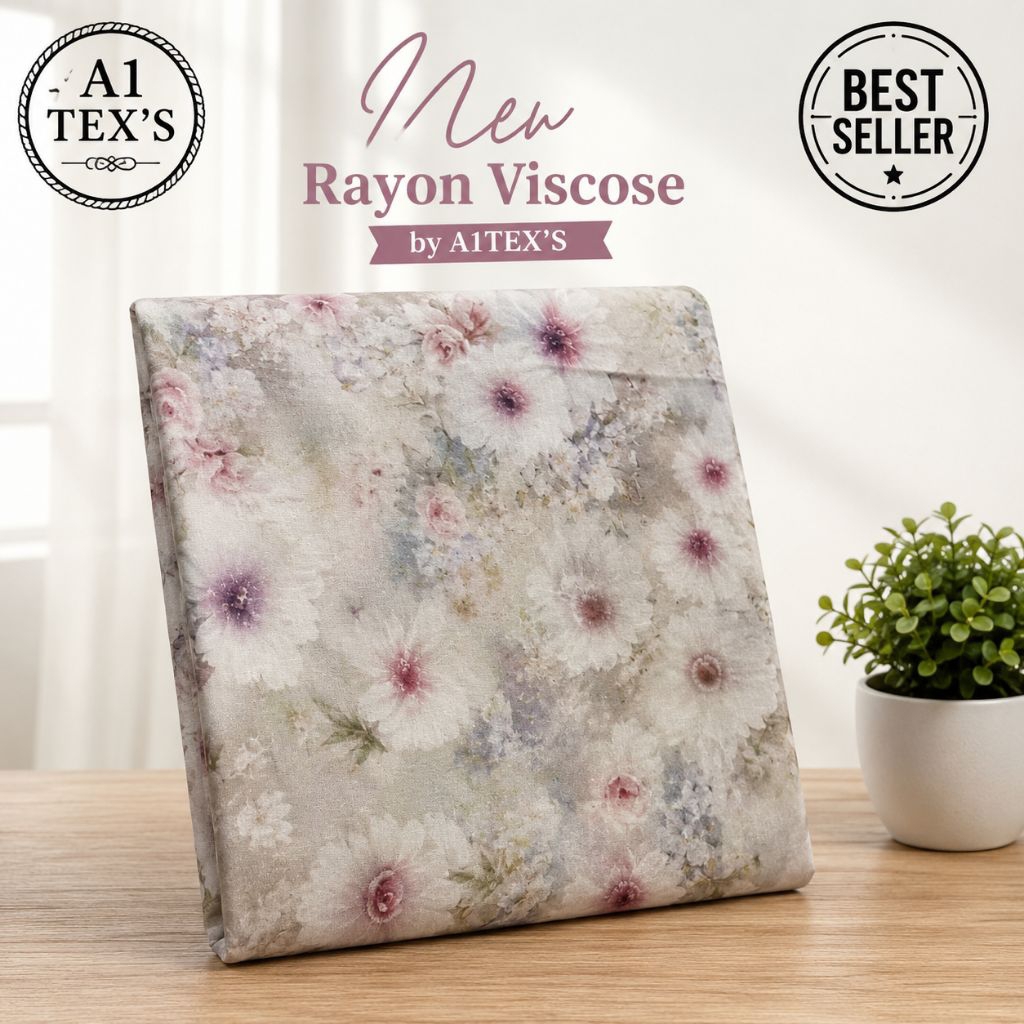 Kain Katun Rayon Viscose Premium - New Rayon Viscose Premium Motif Daisy Bloom Pastel - Kain Rayon V