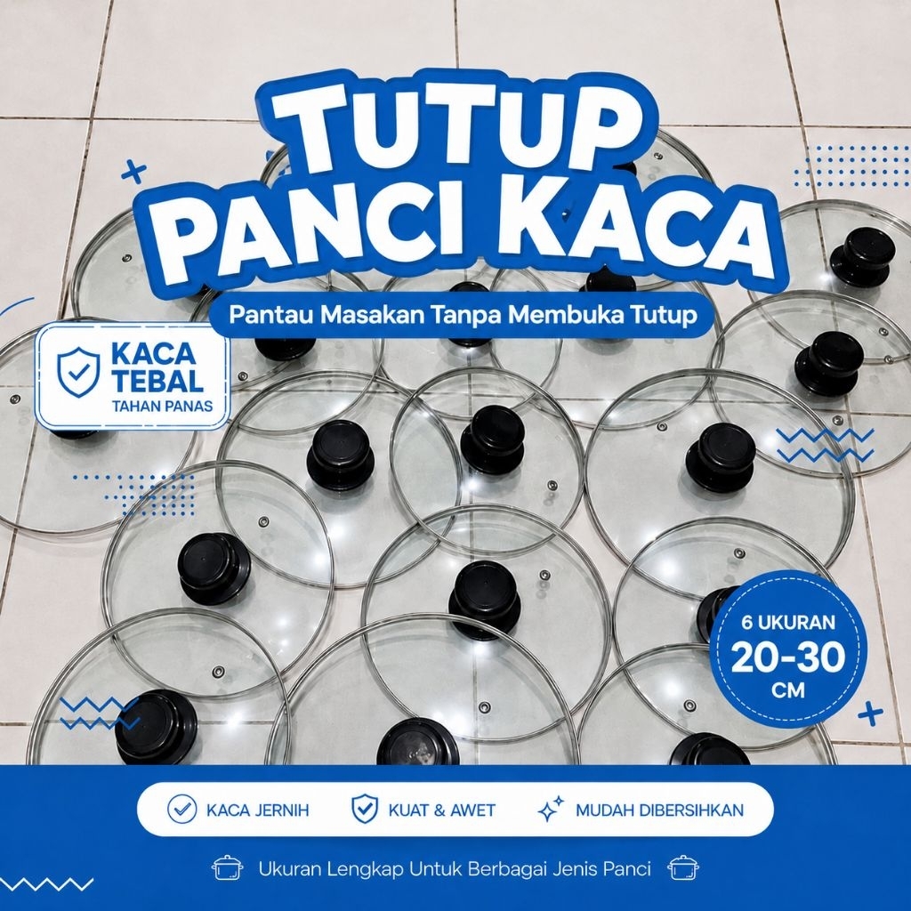 Tutup Panci Kaca Universal Tebal Tempered Tahan Panas Cocok Untuk Wajan Panci Berbagai Merk Ukuran 2