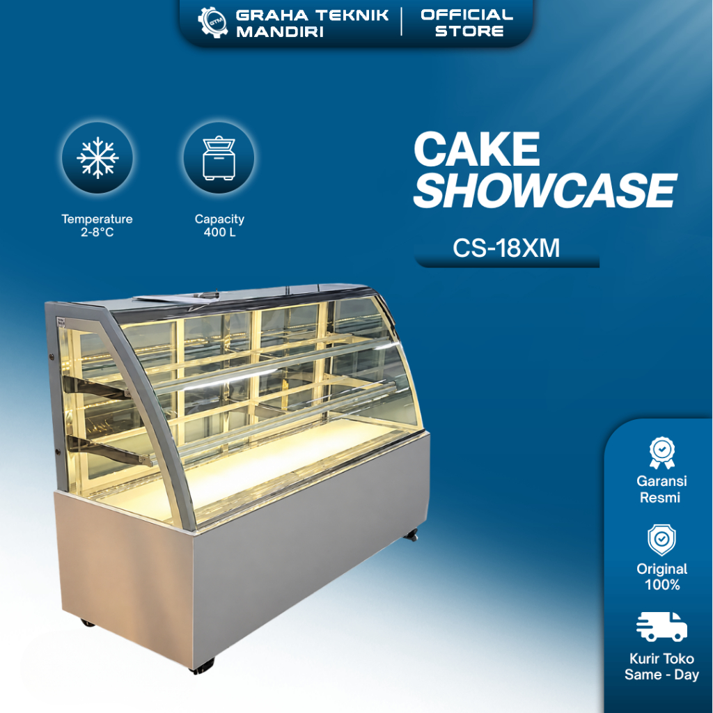 Showcase Cake Display Chiller CS-18XM | Etalase Kue Pendingin Kaca Lengkung LED | Cake Showcase Cool