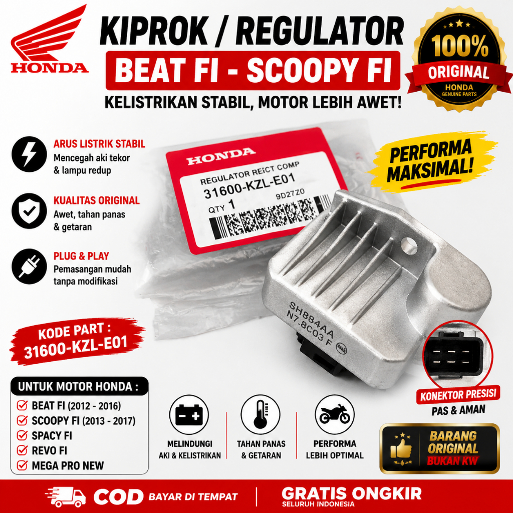 Kiprok Beat FI Scoopy FI KZL K25 Regulator Honda Beat FI 2012–2016 Scoopy FI 2013–2017 Spacy FI Revo