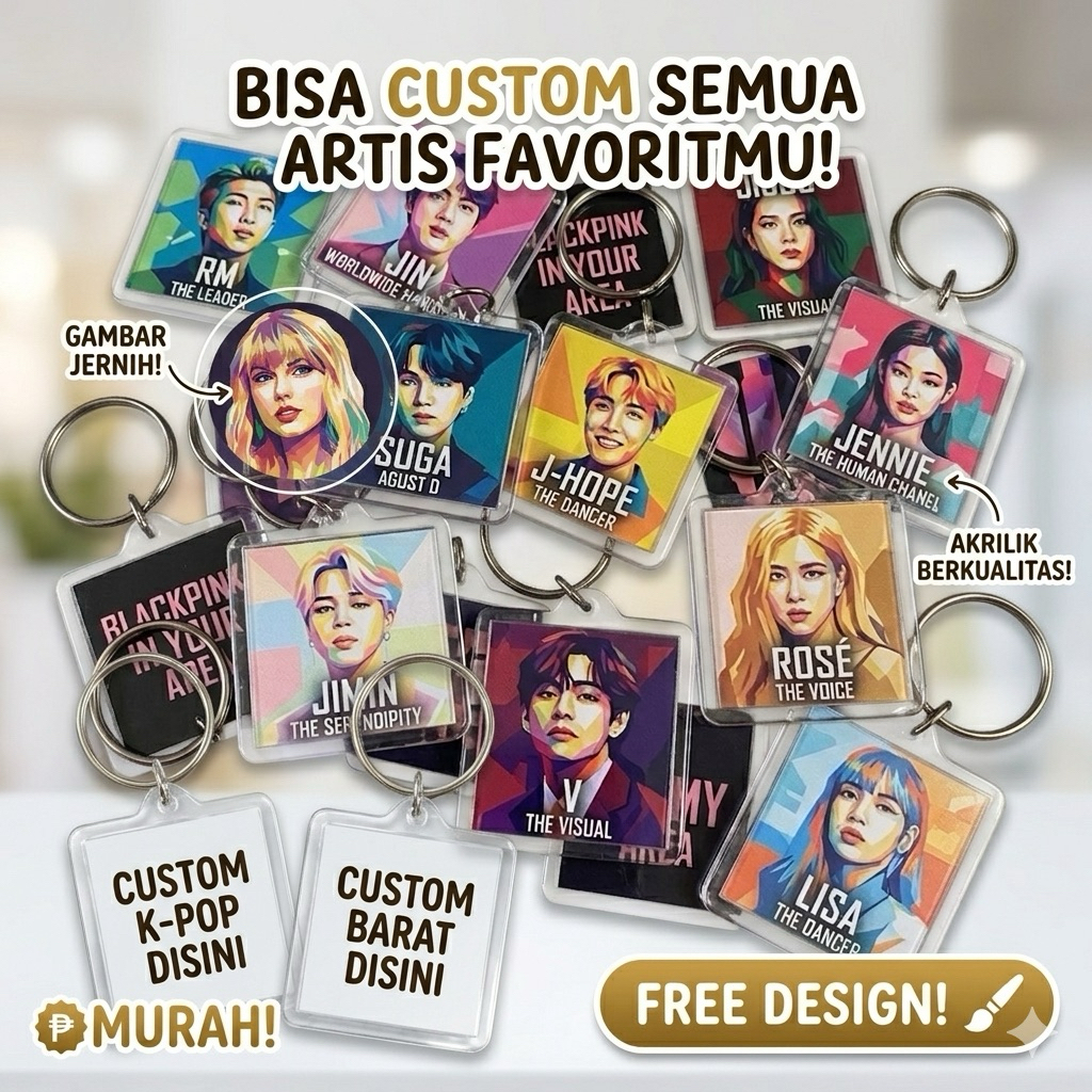 Gantungan Kunci (Keychain ) Akrilik K-Pop BTS & Blackpink – Desain Premium WPAP Pop Art Estetik