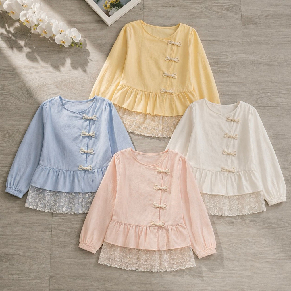 Lucy Blouse - Blouse atasan lengan panjang memeja wanita katun polplin bkk