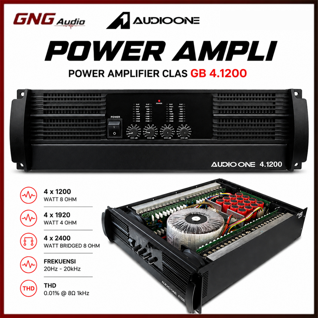 Audio One GB 4.1200 Power Amplifier 4 Channel High Power untuk Speaker Subwoofer dan Fullrange I GNG