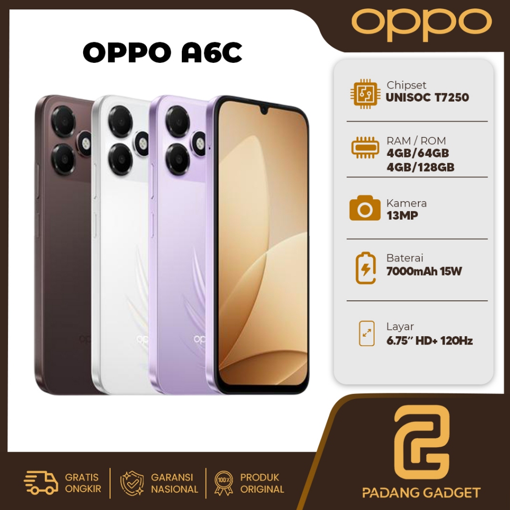 Oppo A6C 4/64GB 4/128GB HP Android Smartphone Baru Garansi Resmi