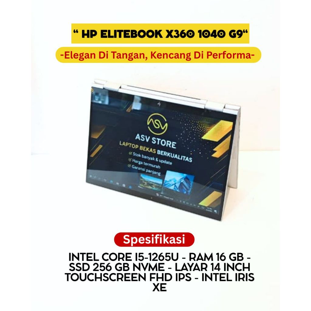 HP ELITEBOOK X360 1040 G9 CORE I5 1265U RAM 16GB SSD 256GB 14 INCH TOUCHSCREEN LAPTOP 2 IN 1 EDITING