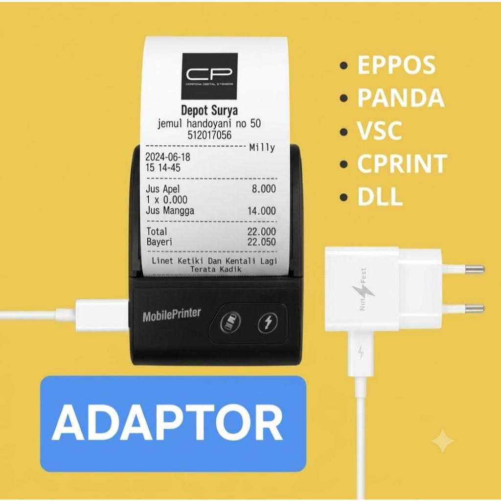 Termurah Original Adaptor adapter printer thermal Bluetooth 5V 1A / 5V 2A  type-C / Usb-C / USB type