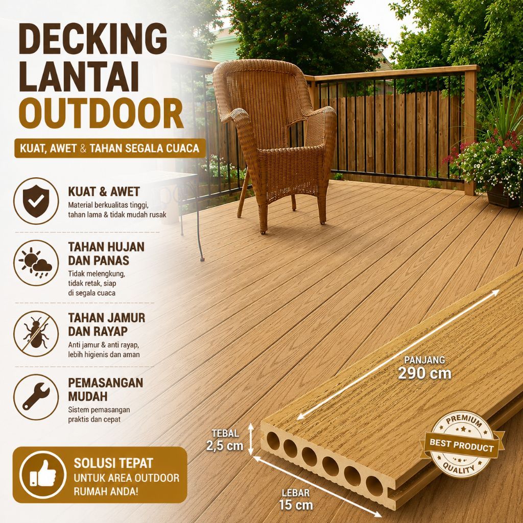 DECKING LANTAI OUTDOOR  WPC LANTAI WPC DECKING WPC FLOORING Lantai Kayu Decking Tile Outdoor