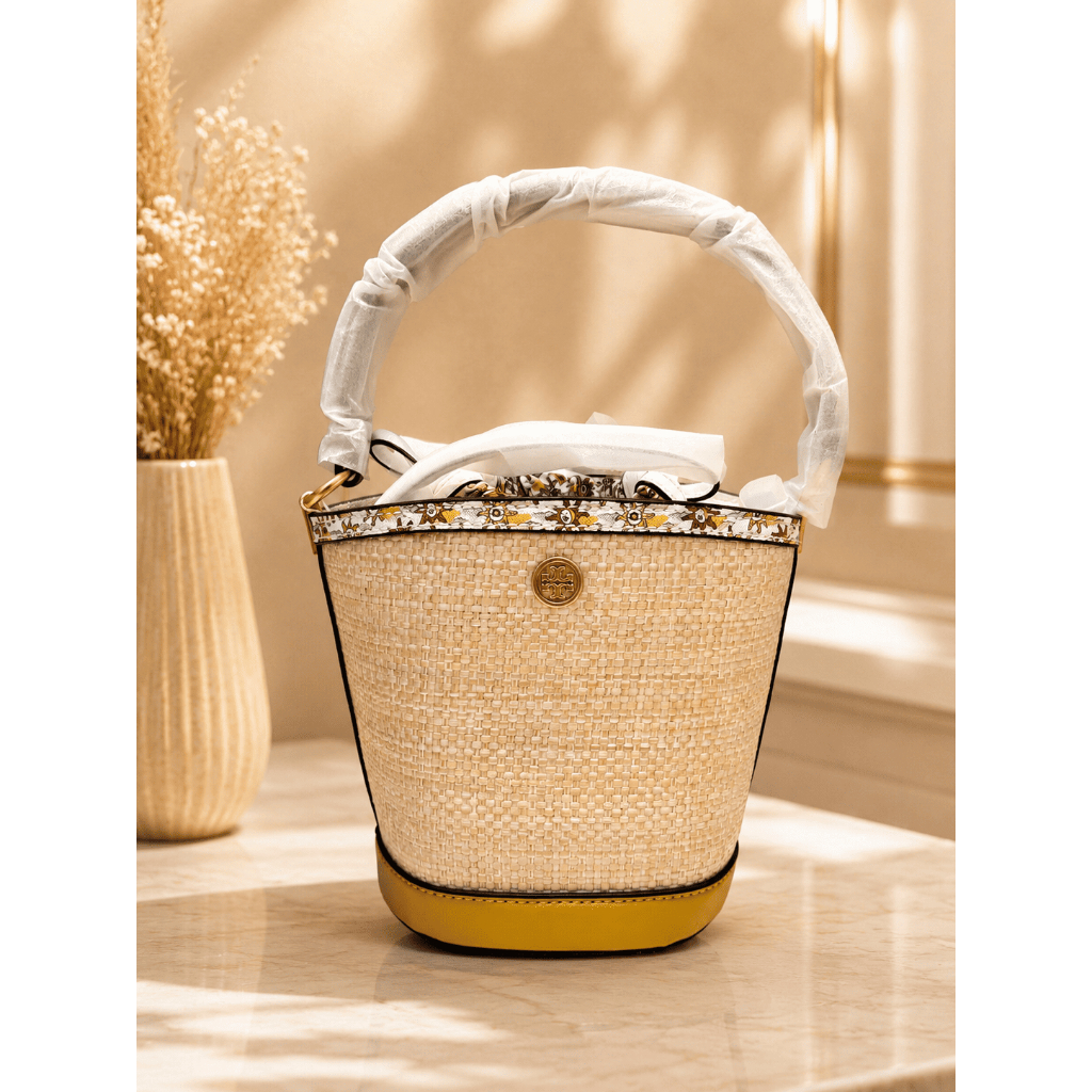 Tas Wanita T0ry Burch Bucket Bag Anyaman Premium Handbag Fashion Elegan Shoulder Bag