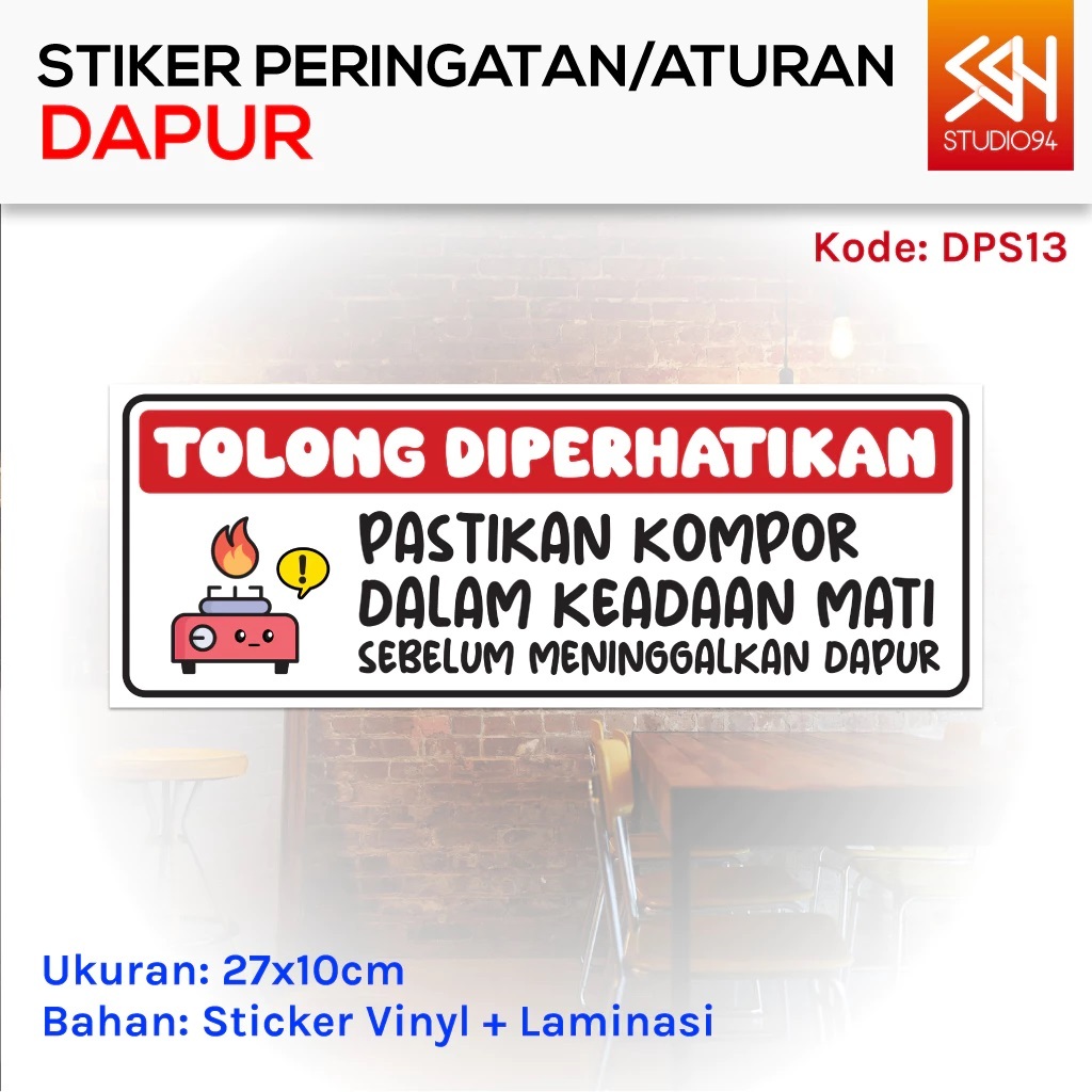 Stiker Peringatan Di Dapur Kos Kostan | Sticker Aturan Dapur Umum | Vinyl Anti Air | 27x10