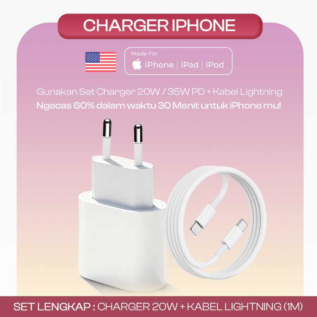 Charger 20W 35W Kabel Lightning Fast Charging Original Untuk iPhone 8 9 10 11 12 13 14 iPad AirPods