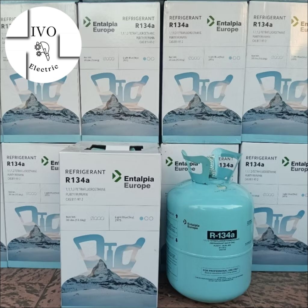 R134/R 134/ R134a. refrigerant merk entalpia europe isi 13,6 kg. segel pabrik