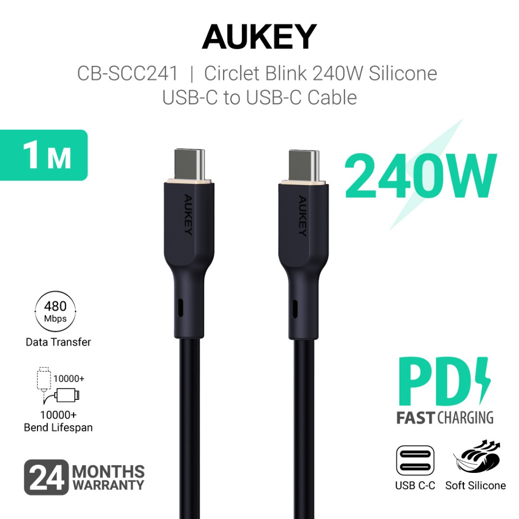 Aukey Cable Circlet Blink Type C to Type C - 1m - AK CB-SCC241