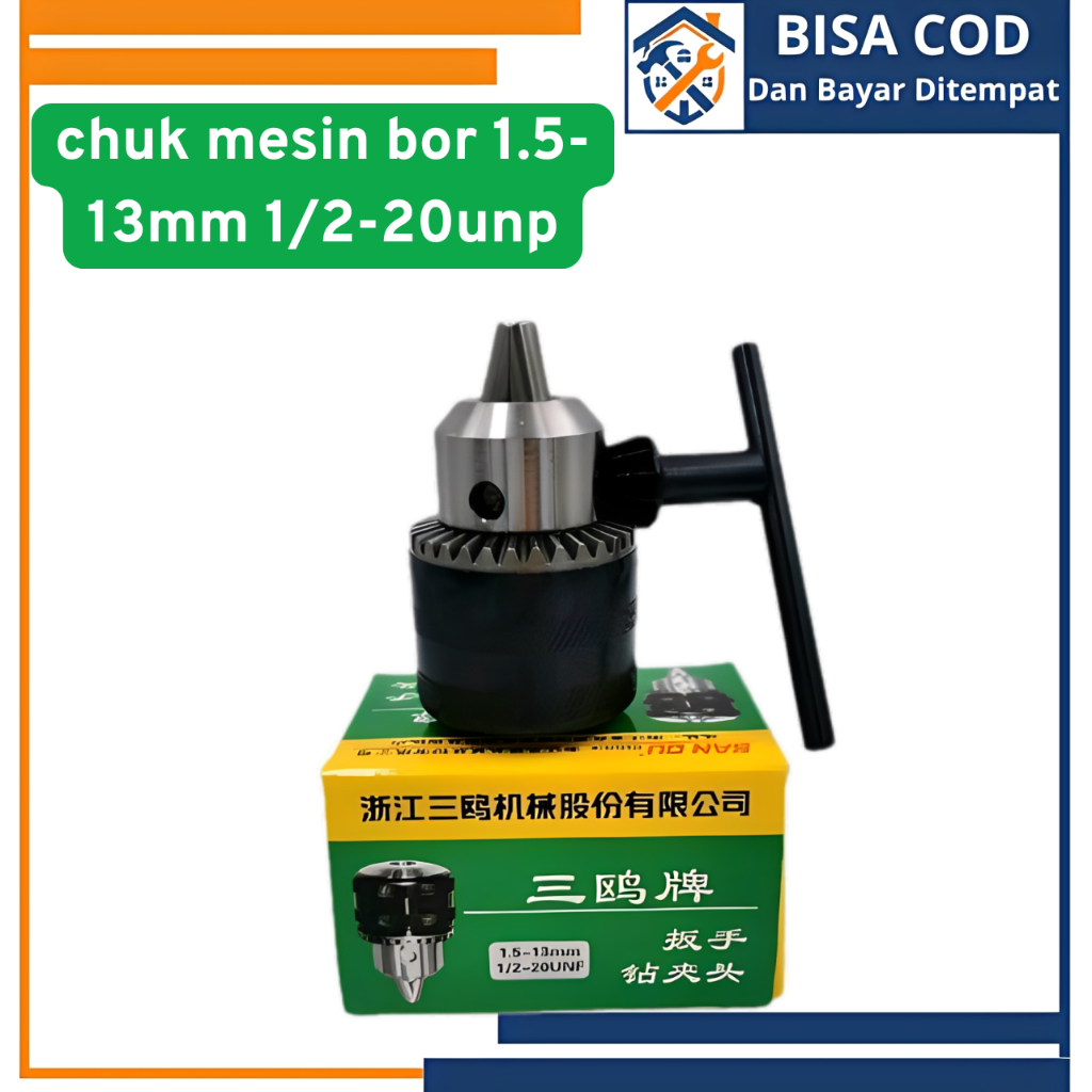 KEPALA BOR SAN OU 13MM 1/2-20 UNF Chuk Bor Adapter 13mm Chuk Mesin Bor Tangan ukuran 13mm drat 1/2 ×