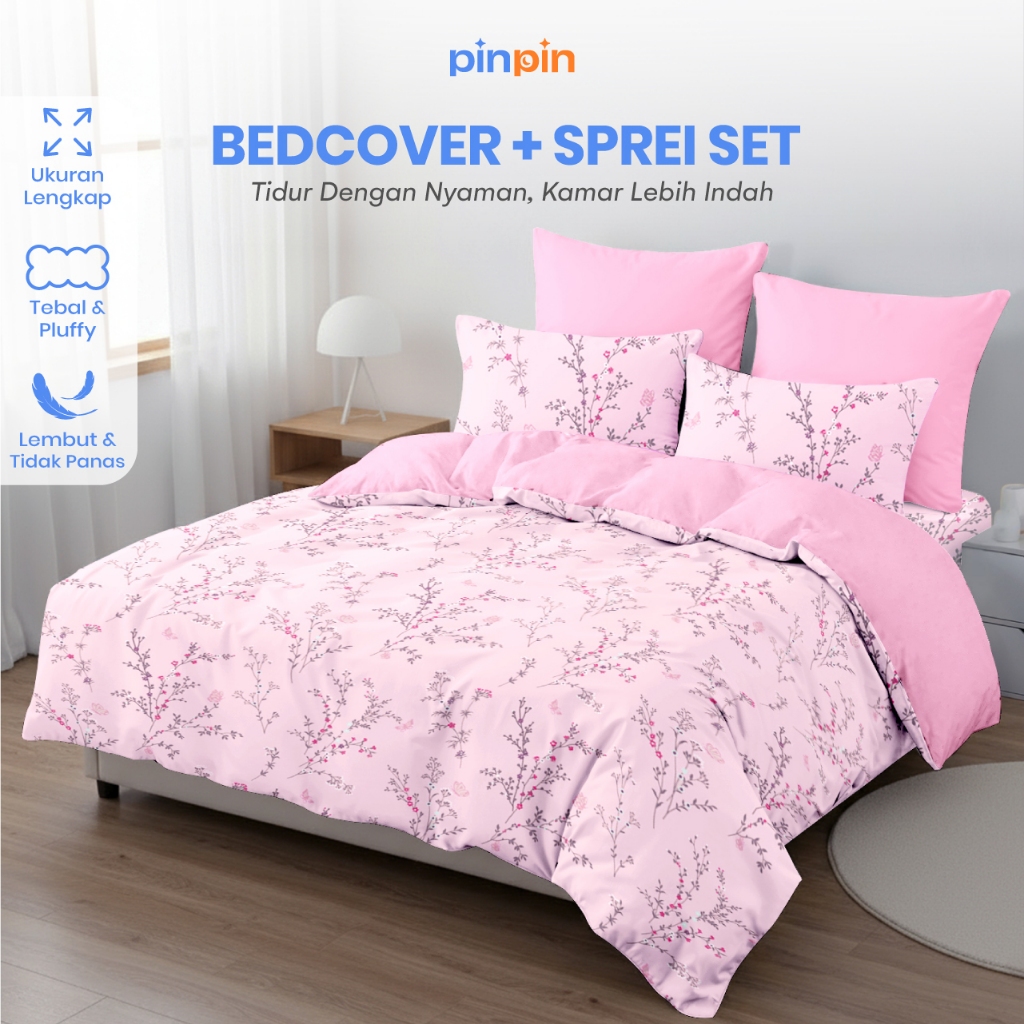 Bed Cover Set Sprei Pink Harmony Mix Baby Pink Ukuran Lengkap 180x200 160x200 120x200 - Pinpin Bedco