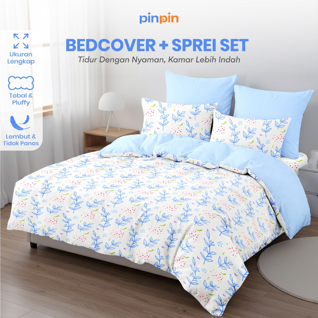 Bed Cover Set Sprei Alaia Mix Biru Langit Ukuran Lengkap 180x200 160x200 120x200 - Pinpin Bedcover
